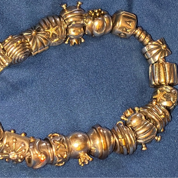 Pandora 14k Gold Sterling Bracelet & 20pc 14k Gold Sterling Pandora Charms Lot - Picture 3 of 16